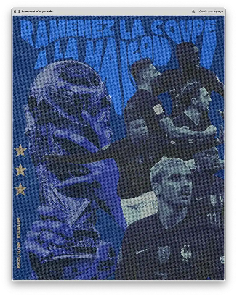 Affiche pour l'équipe de France au mondial 2022 en Russie