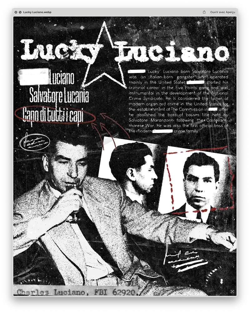 Affiche de Lucky Luciano, Capo di capi, chef de la mafia italienne à New York dans les années 20 à 40