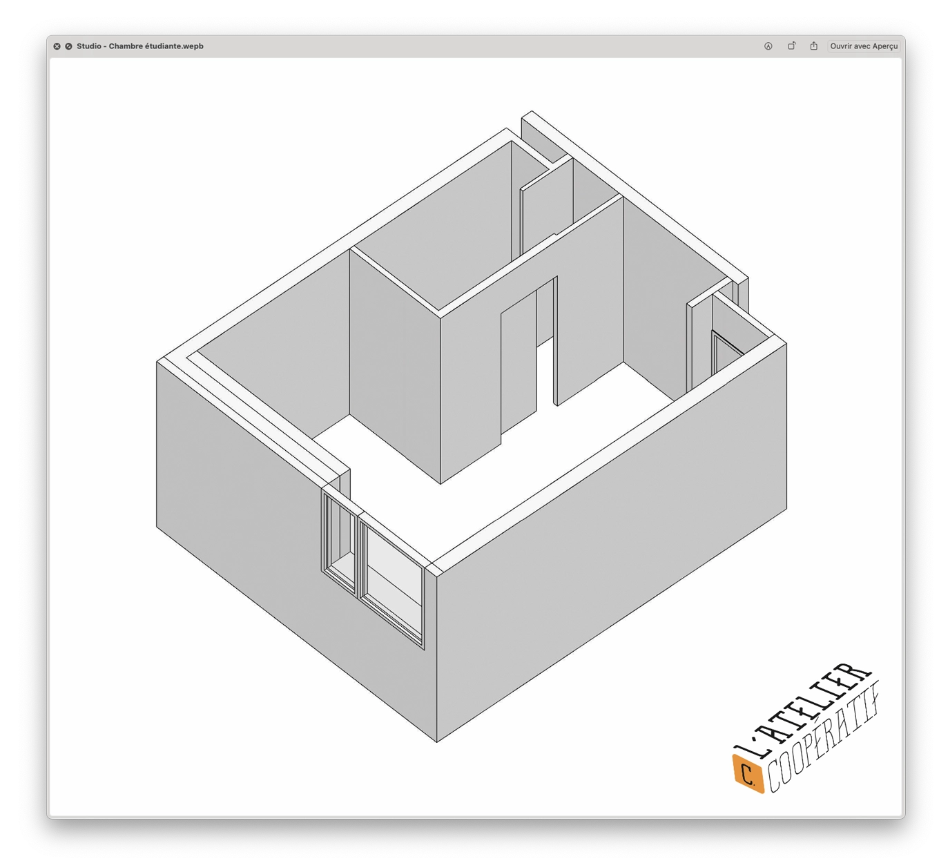 Présentation studio chambre étudiante avec plan 3D de la chambre