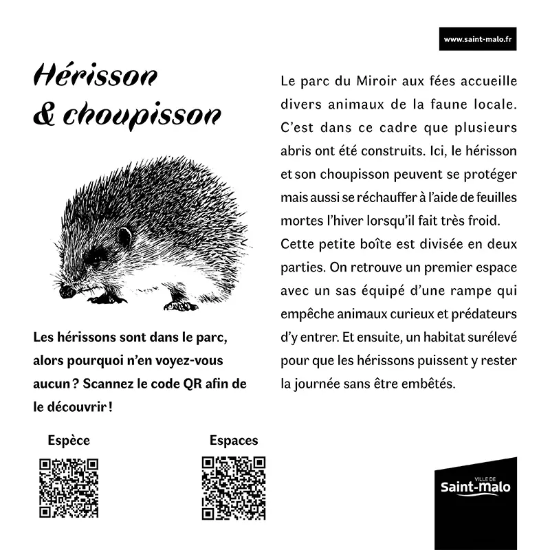 Contenu pour le panneau du hérisson avec les codes QR du projet