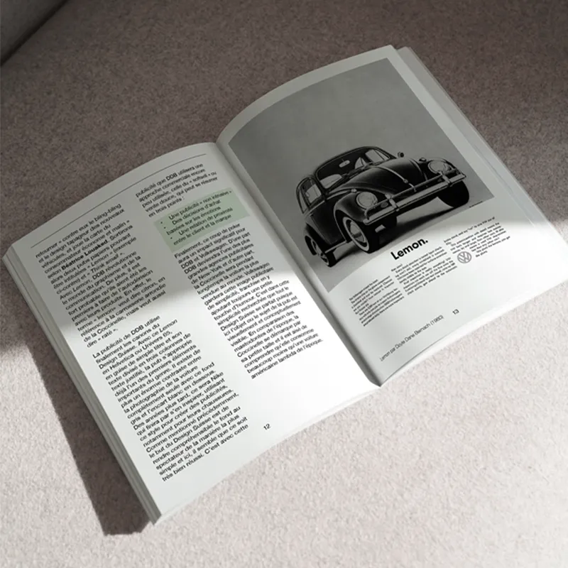 Intérieur du fanzine avec l'exemple des pubs de Volkswagen